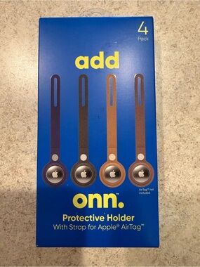 onn. Protective Holder with Strap for Apple AirTag – 4 Pack – New
